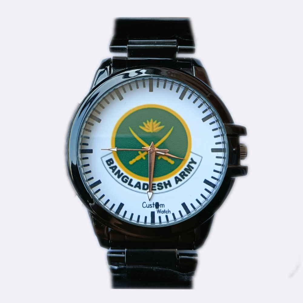 Bangladesh Army Stainless Steel Watch For Men - White and Black