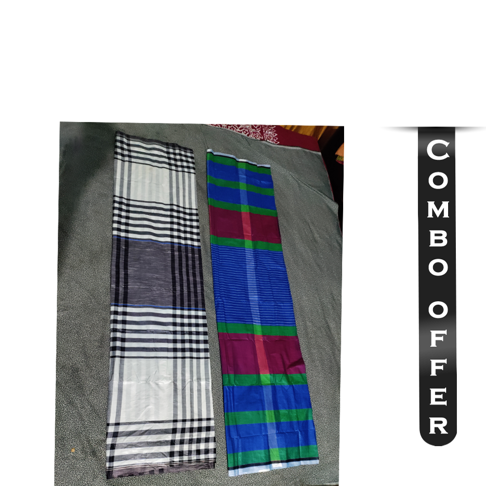 Combo Pack of 2 Pcs Soft Cotton Lungi For Men - Multicolor