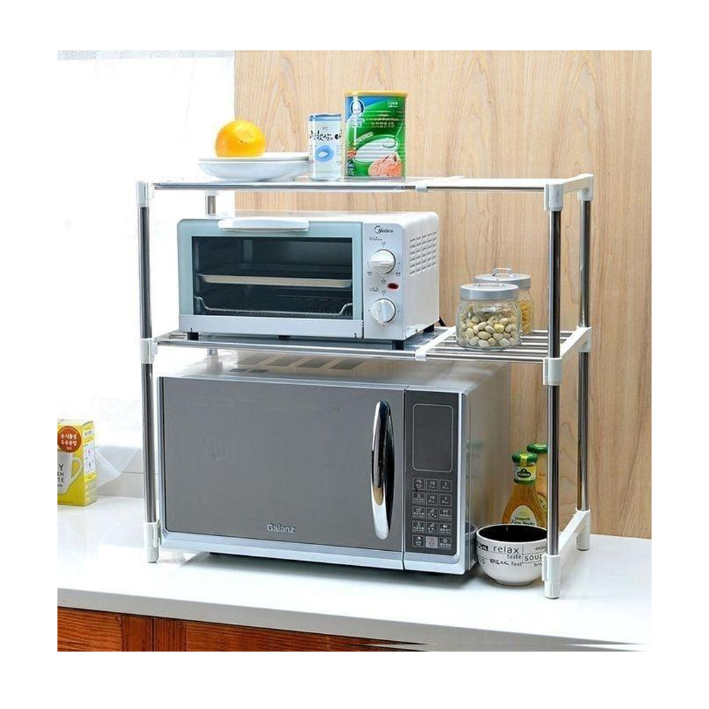 Stainless Steel Microwave Oven Storage Rack - Silver - ox_24