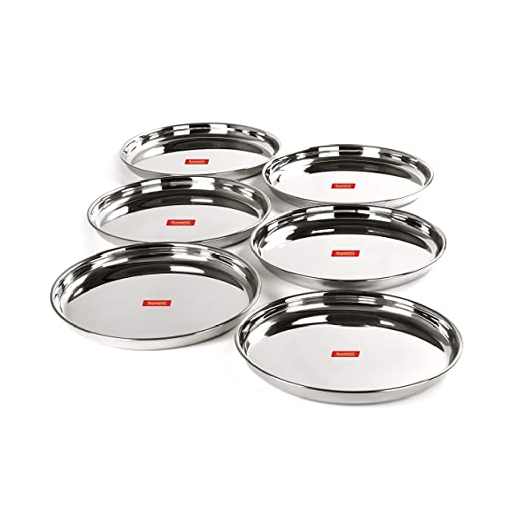 Pack of 6 Pcs Stainless Steel Dinner Plates - Silver