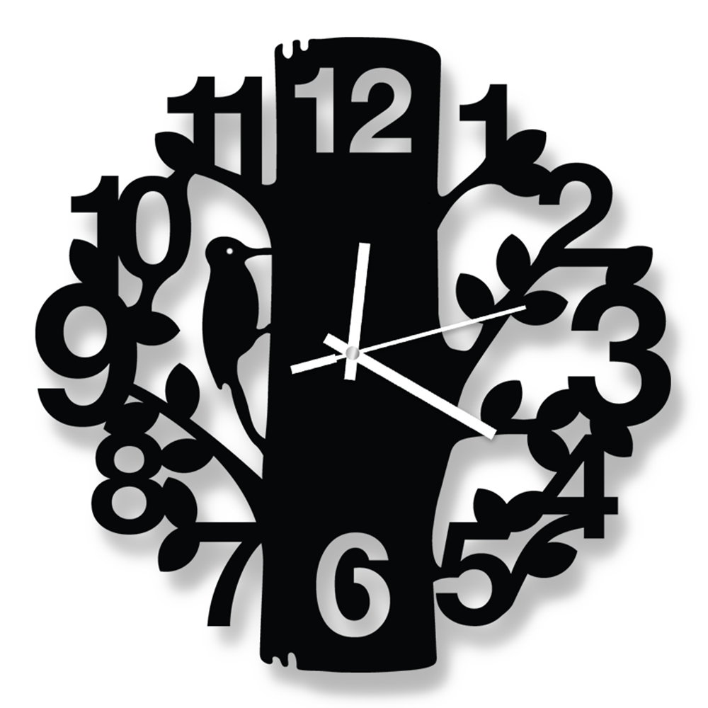 Bird Nest MDF Wooden Wall Clock - Black - DC-1021