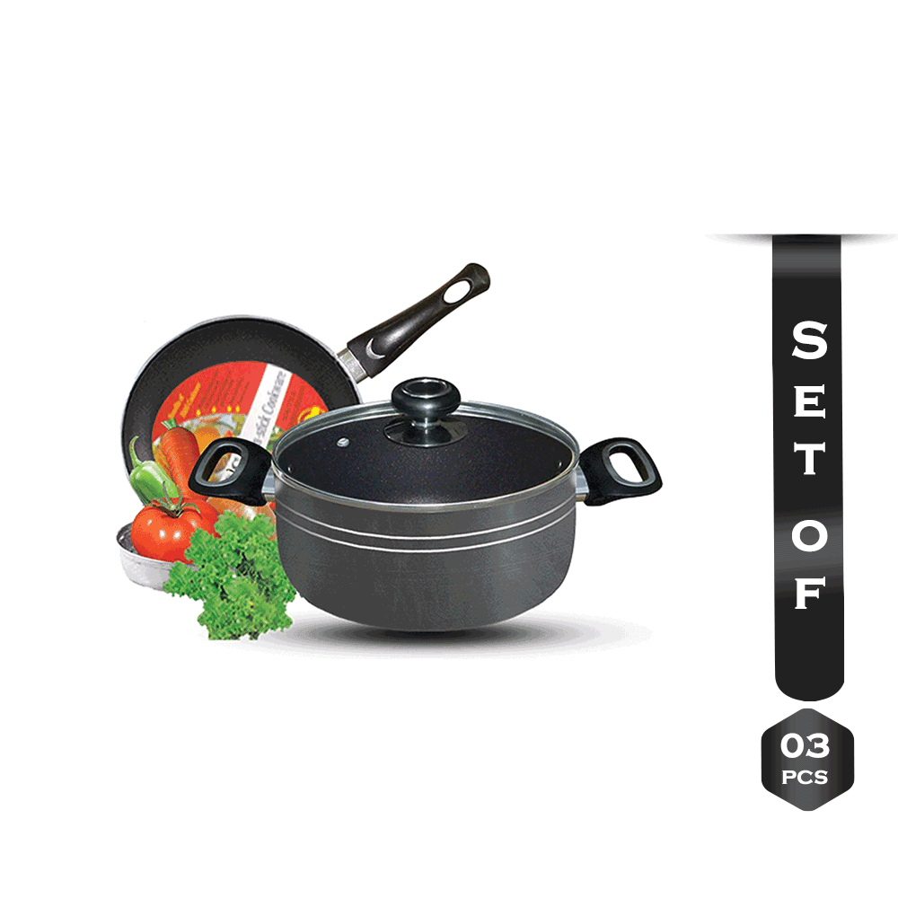 HandS 3 Pcs Non -Stick Aluminium Cookware Set - Black