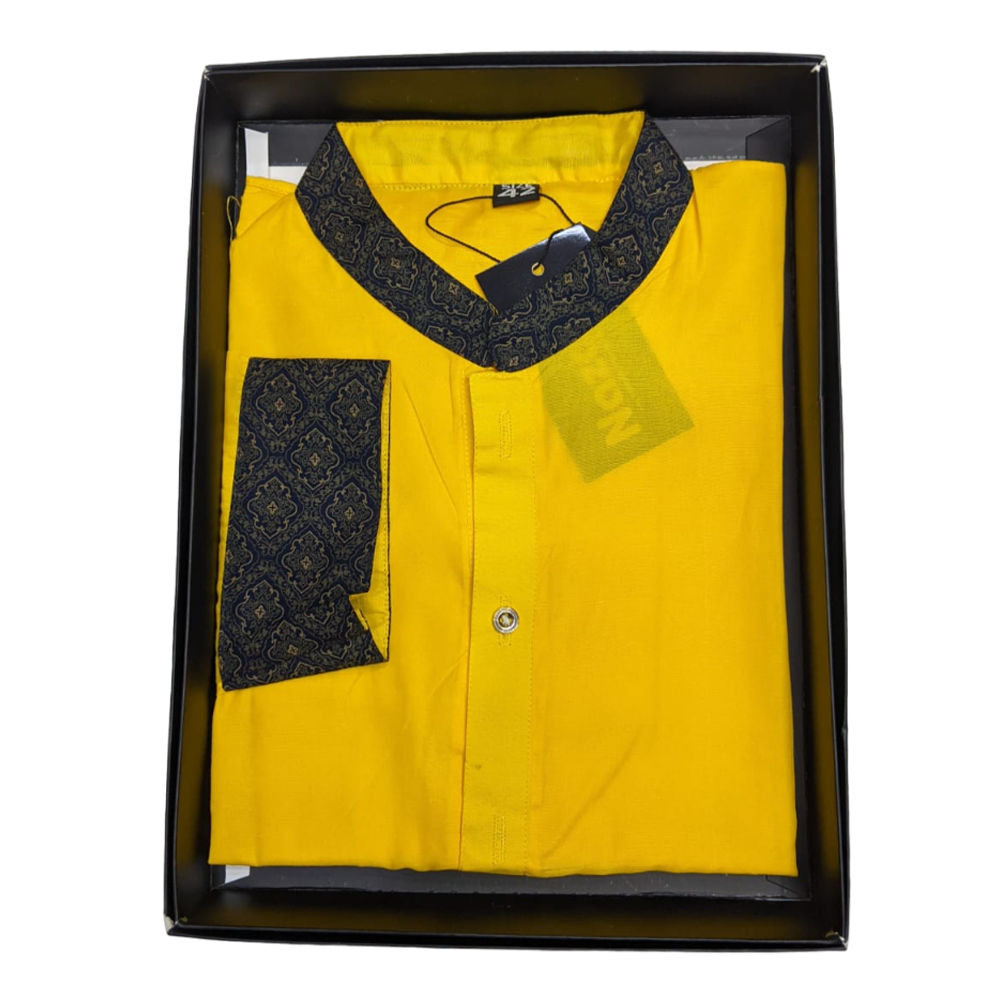 Cotton Panjabi For Men - Yellow - 3