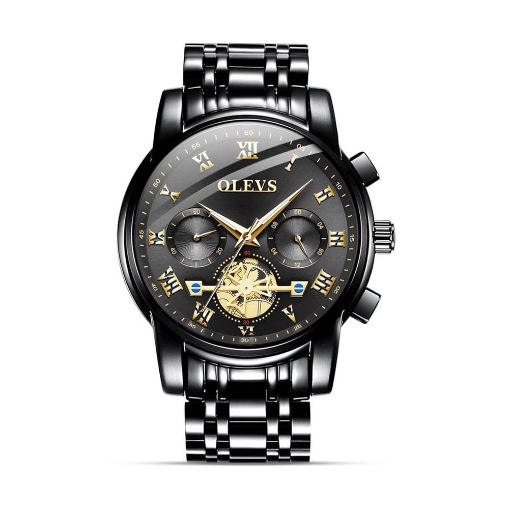 Olevs 6607 Stainless Steel Wrist Watch For Men - Black