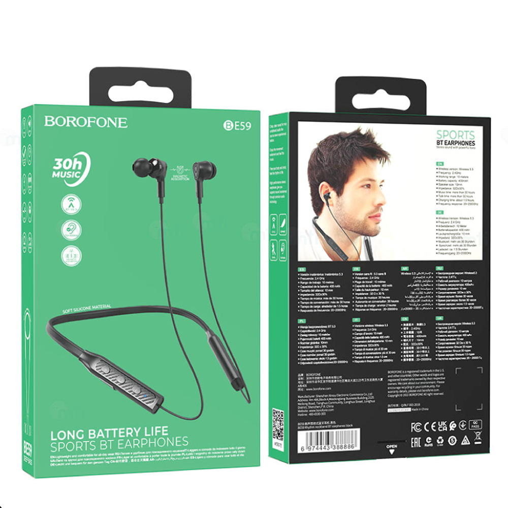 Borofone BE59 Neckband Earphones - Black