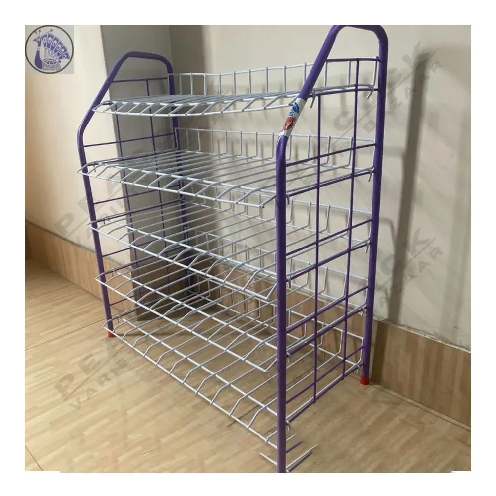 Powder Coated Metal 4 Layer Shoe Rack - White and Purple