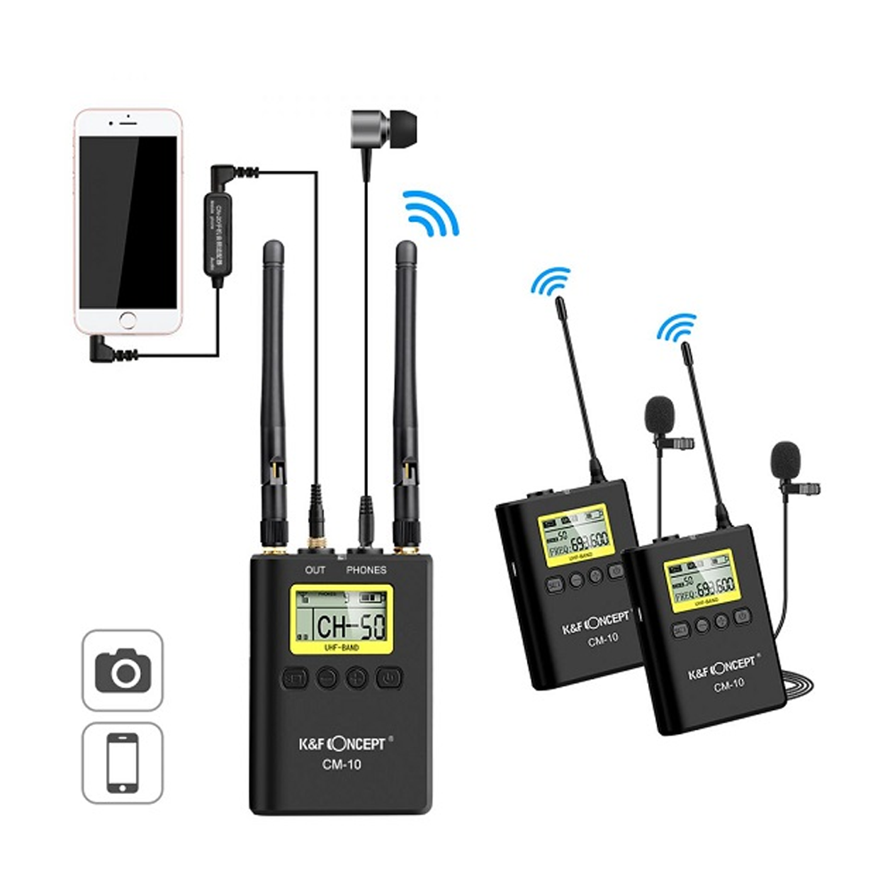 K&F Concept KF10.012 CM10 Wireless Lavalier Microphone - Black