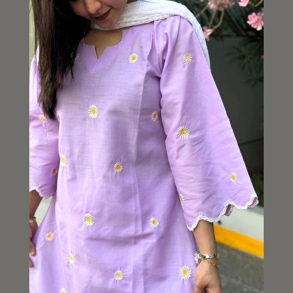 AC Cotton Pakistani Design Ready Made Three Piece For Women - Light Purple