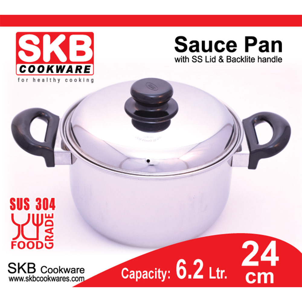 Sauce Pan with SS Lid and Backlite Handle - 24 cm - 6.2 Liter - Pot 1012