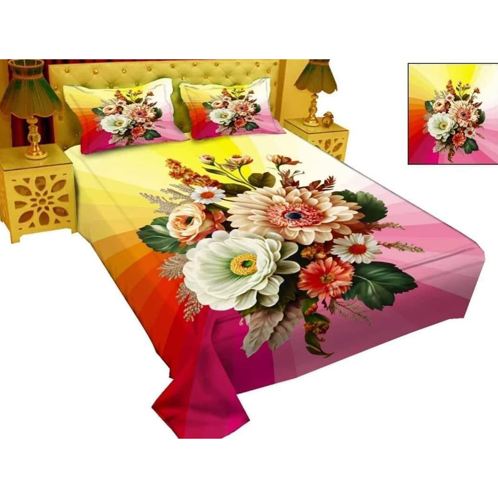 Panel Cotton King Size Bedsheet With Pillow Cover - Multicolor - 192465