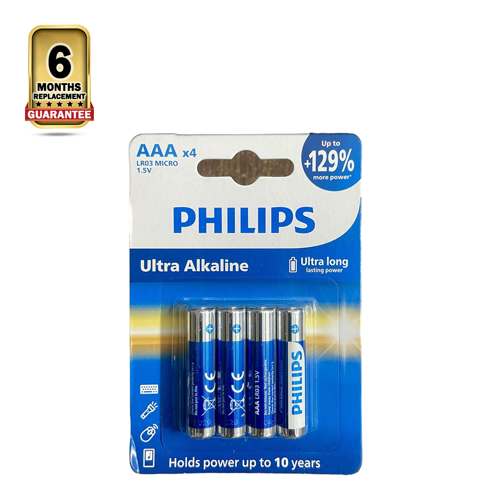 Pack Of 4Pcs Philips LR03E4B-70 Ultra Alkaline AAA Pencil Remote Battery - 1100MAH