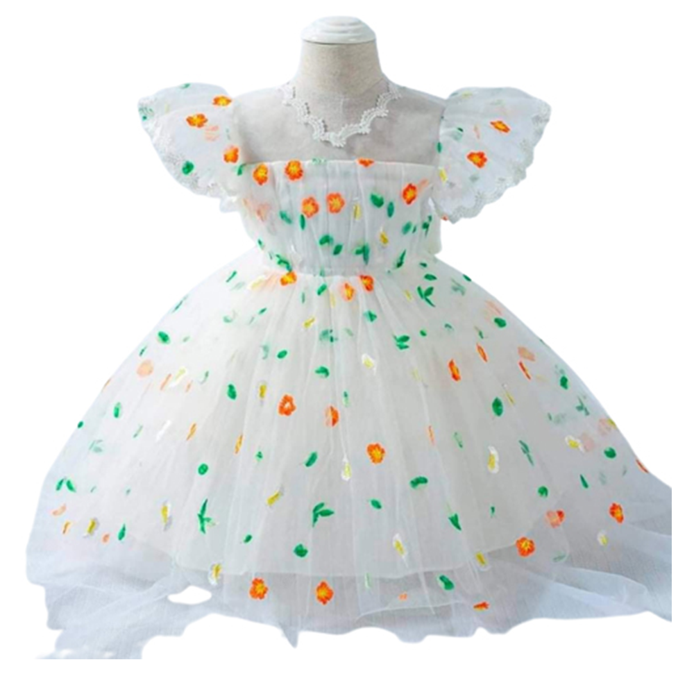 Chiffon Georgette Party Dress For Baby Girl - White - BD-06
