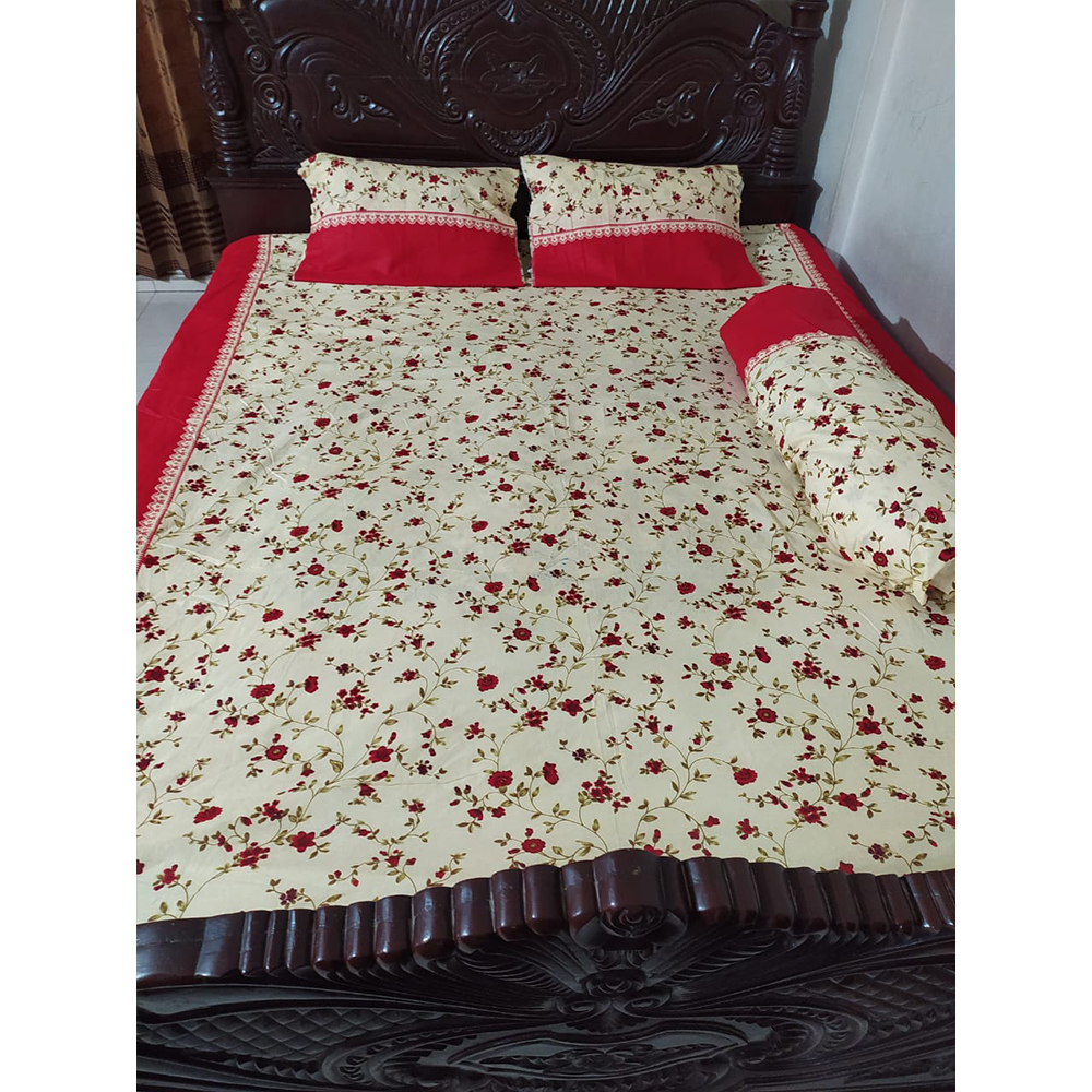 Twill Cotton King Size Double Bed Sheet With Pillow Cover - Multicolor - BT-02