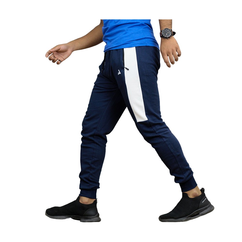 Blue joggers cheap white stripe