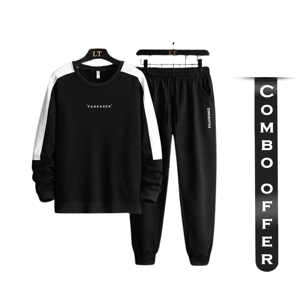 Combo Offer Cotton Phillies Winter Hoodie With Trouser For Men - Black and White - HT-33