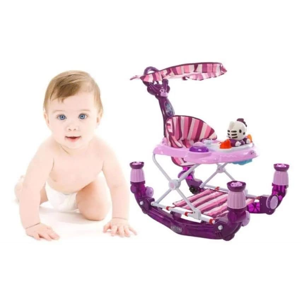 Rubber Wheel Baby Walker With Rocking Mode And Umbrella