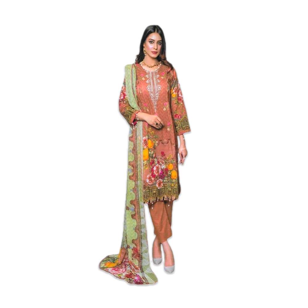 Unstitched Cotton Embroidery Work Three Piece for Women - Zara Noor - Soft Red