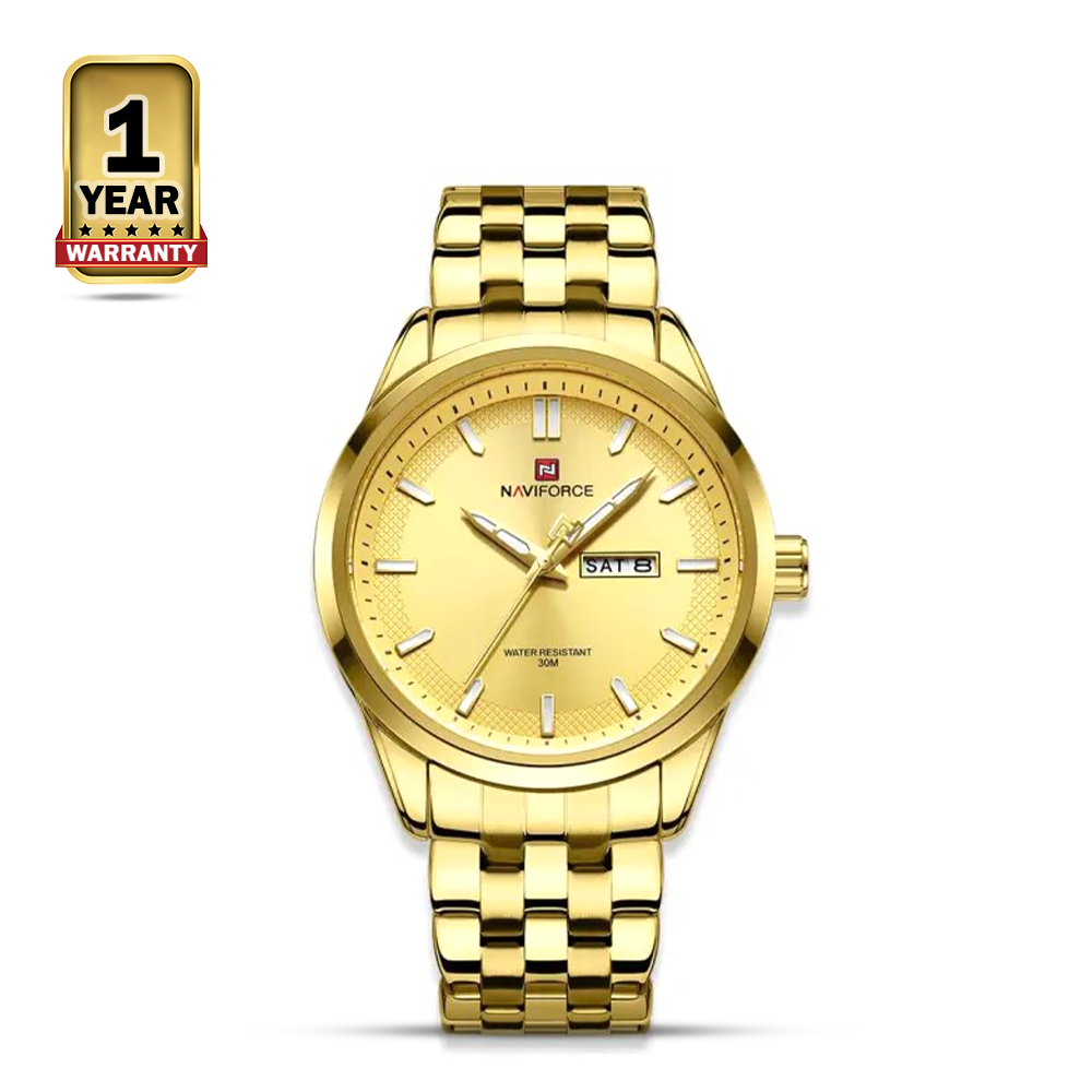 NAVIFORCE NF9203 Golden Stainless Steel Analog Watch For Men - Golden