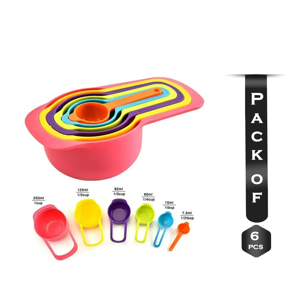 Pack of 06 Pcs Plastic Weight Scale Round Measurement Cup Set - Multicolor