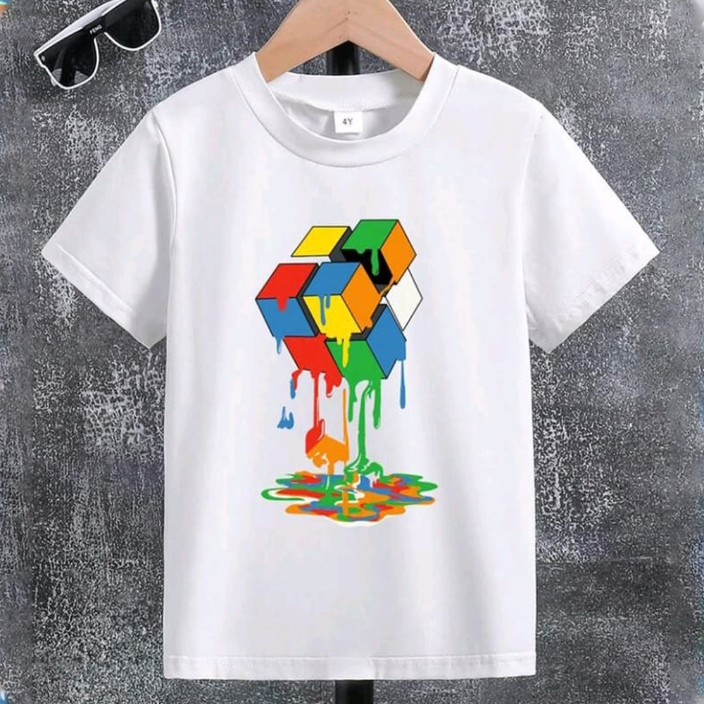 Cotton Printed Half Sleeve T-Shirt For Boys - White