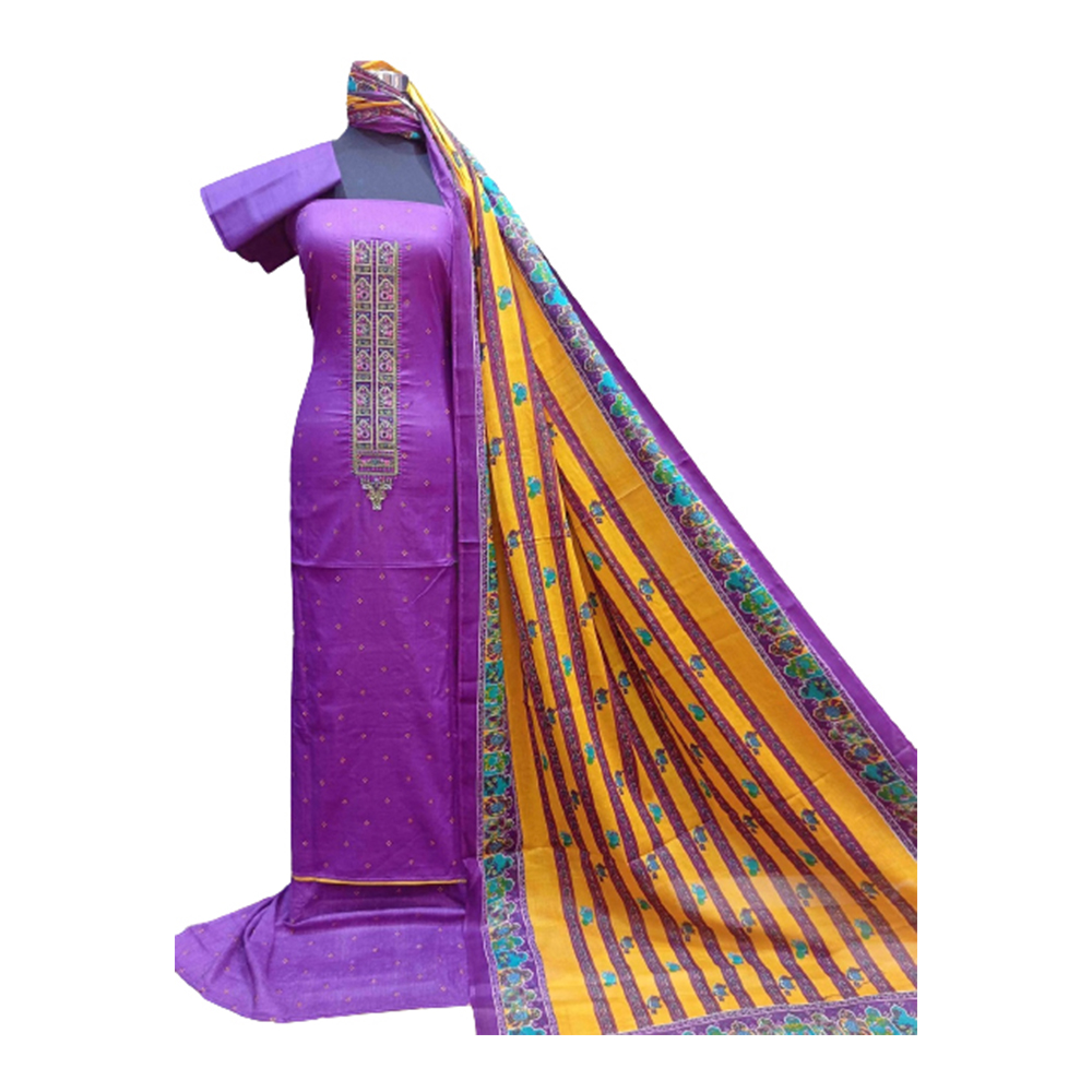 Unstitched Cotton Embroidery Salwar Kameez for Women - Purple - 3R-G02