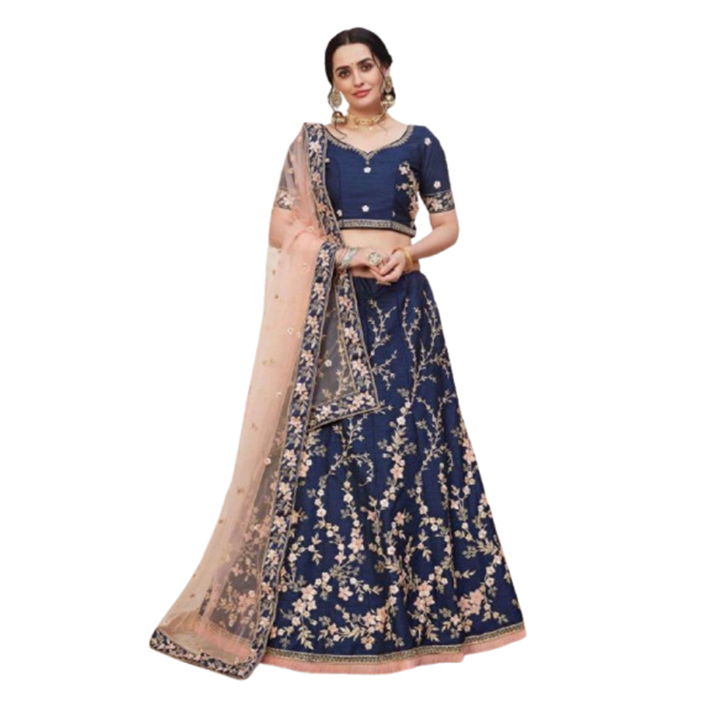 Unstitched Georgette Embroidery 4 Piece Salwar Kameez For Women - Dark Blue - 4F-G18