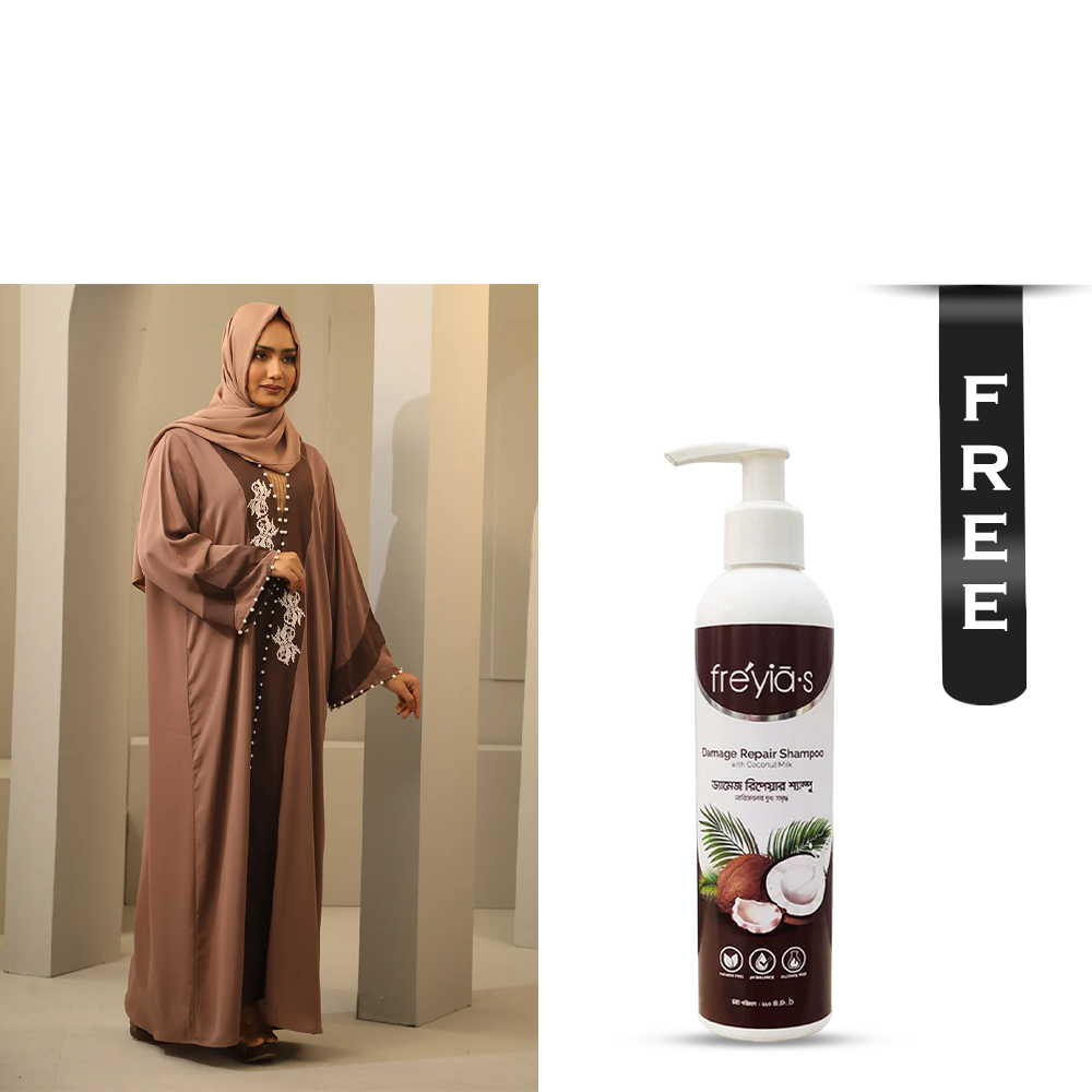 Buy Hiba Cherry Georgette Abaya for Women - 0224 000253 - Rosy  and Get Freyias Damage Repair Shampoo with Coconut Milk - 220ml Free