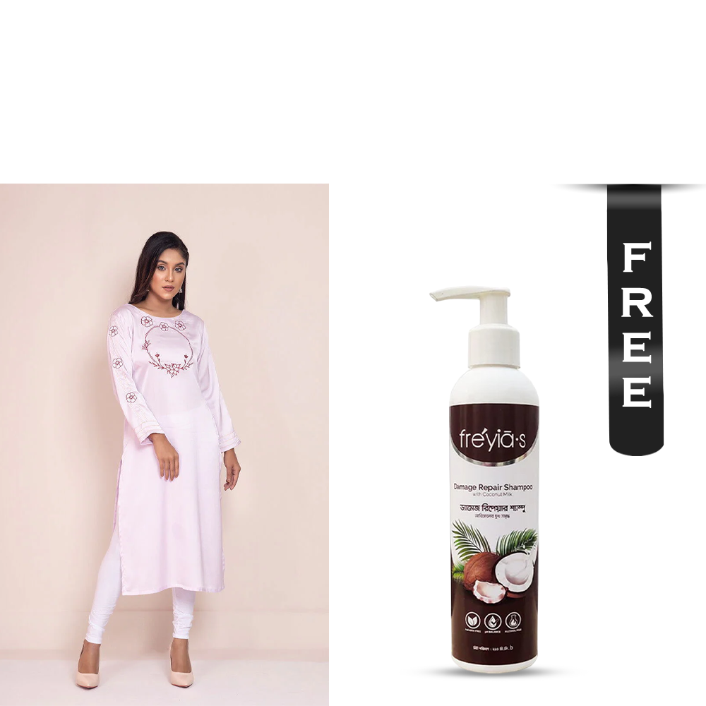 Buy Showstopper Crepe Silk Kurti for Women - 20 - Lavender and Get Freyias Damage Repair Shampoo with Coconut Milk - 220ml Free