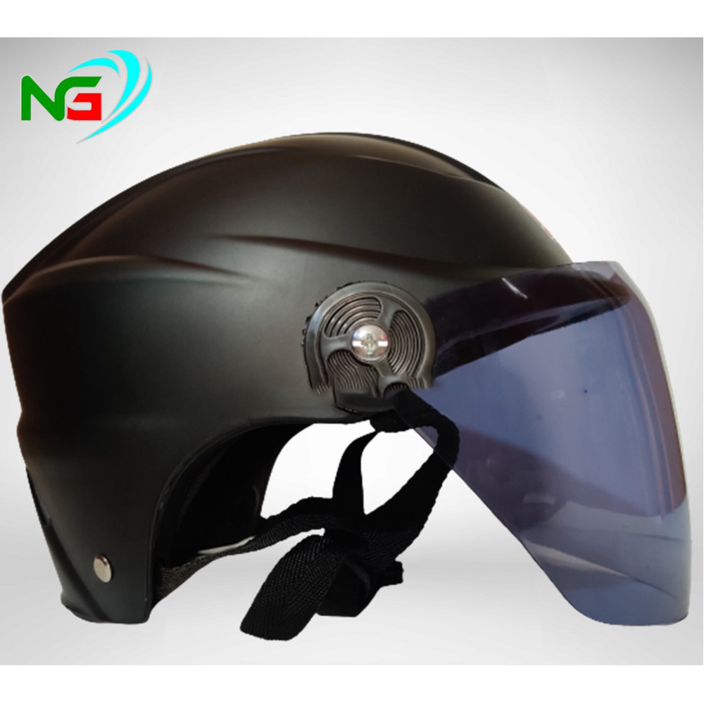 SFM Open Half Face Bike Helmet With Glass - Black