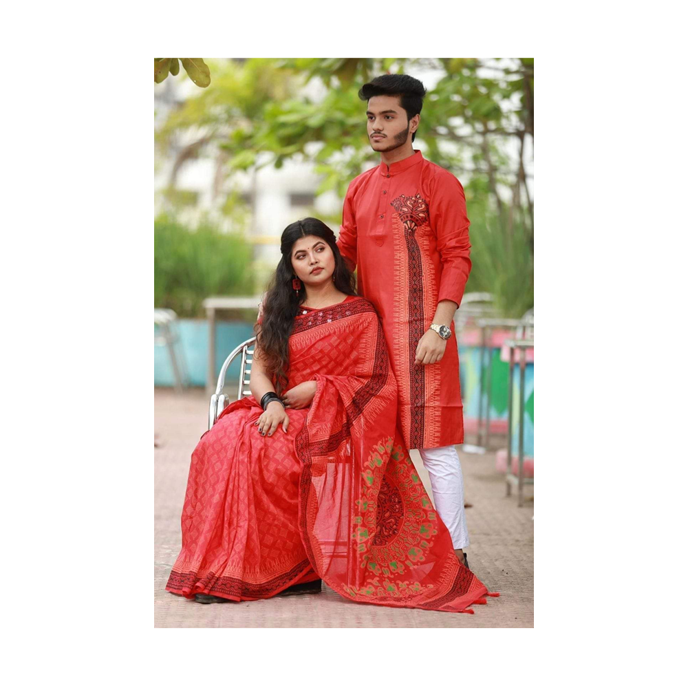 Gorgeous Half Silk Saree and Dhupian Silk Panjabi For Couple Set - BAN038