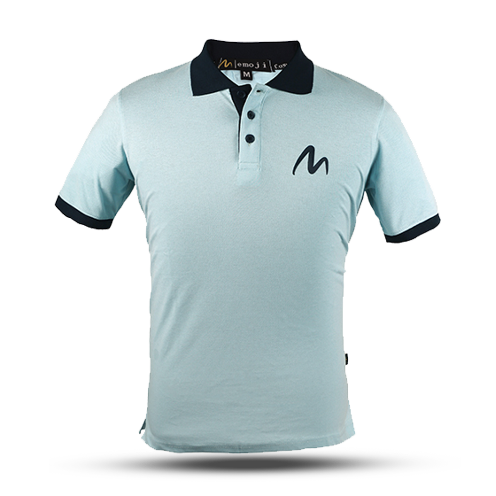 Cotton Pique Polo Short Sleeve T-Shirt For Men - Cyan - EMJ#POLOCYN