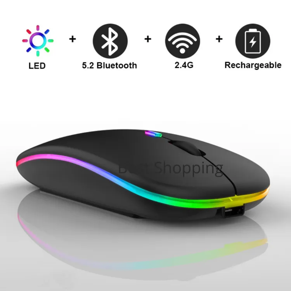 RGB LED Backlit Rechargeable Wireless Mouse - Black