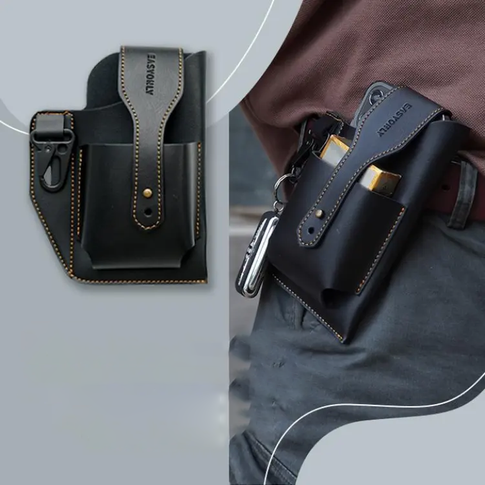 Leather Belt Waist Mobile Phone Box for Men - Black