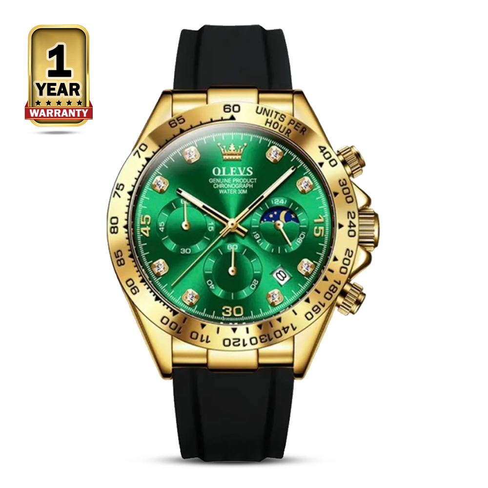 Olevs 2875 Stainless Steel Chronograph Sport Wrist Watch For Men - Golden And Green