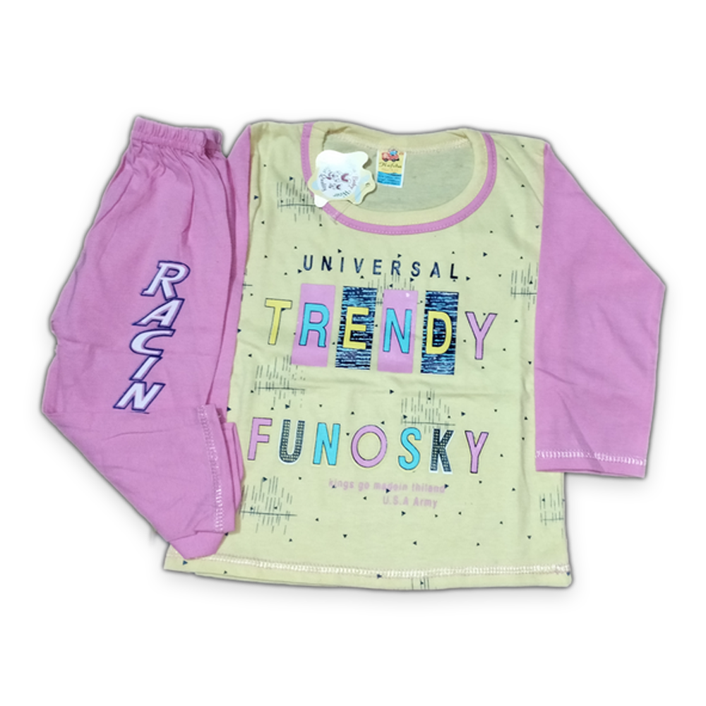 Cotton Full Sleeve T-Shirt with Pant for Kids - 1-1.5 Years - Wheat and Pink