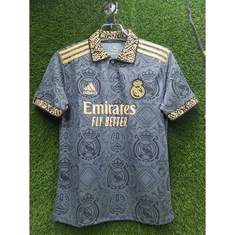 Real Madrid 23-24 Mesh and Polyester Half Sleeve Jersey - Ash and Golden