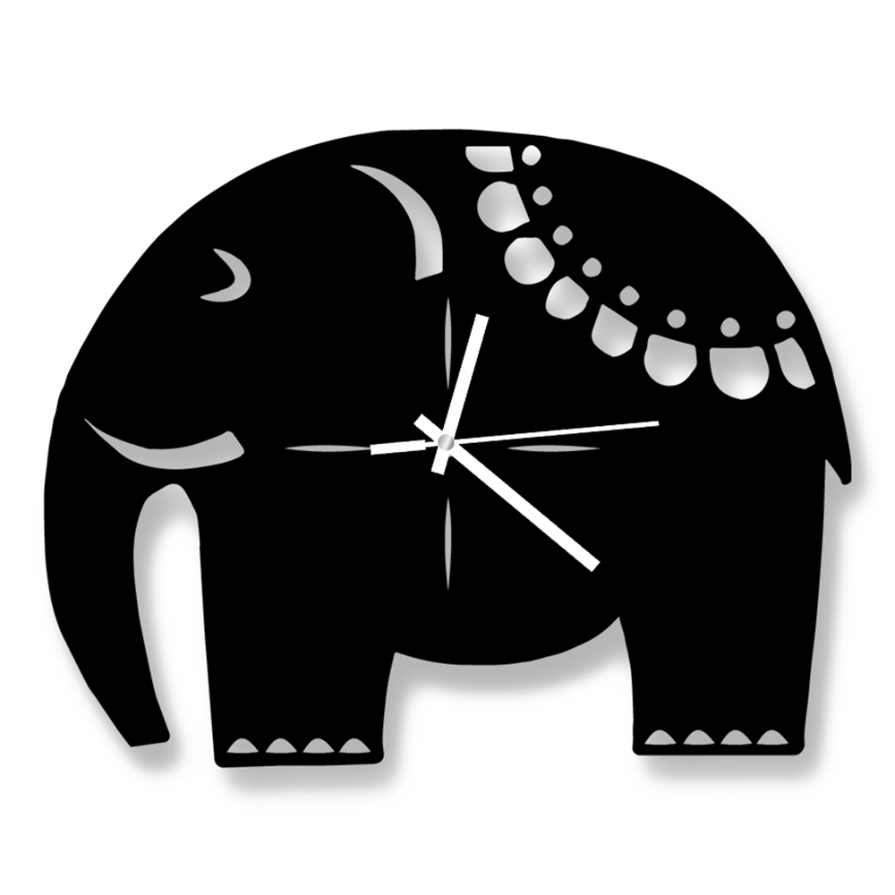 Elephant MDF Wooden Wall Clock - Black - DC-1001