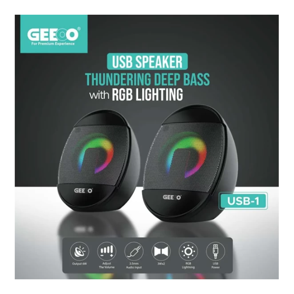 Geeoo USB-1 RGB Lighting USB Powered Wired Speaker - Black