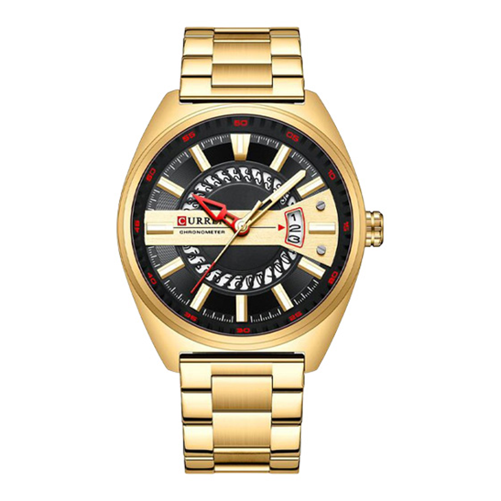 CURREN 8403 Golden Stainless Steel Analog Watch For Men - Black & Golden