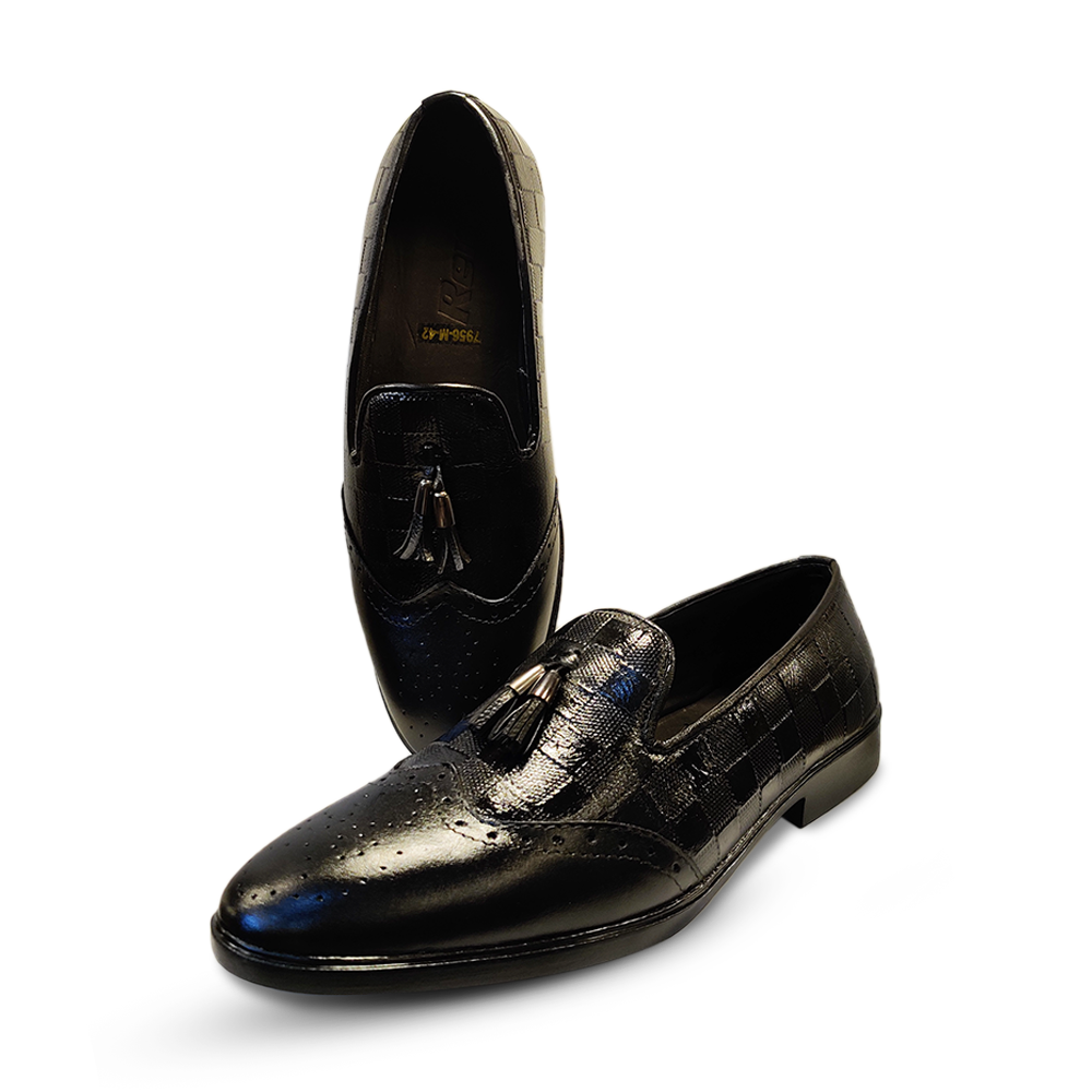 Reno Leather Tassel Shoe For Men - RT1022 - Black