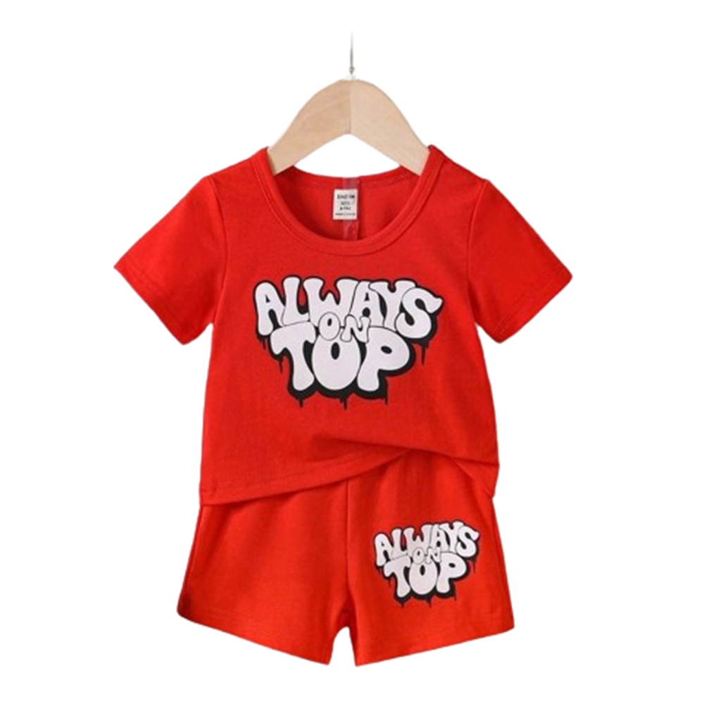 China Cotton T-Shirt and Half Pant Set For Kids - Red - BM-28