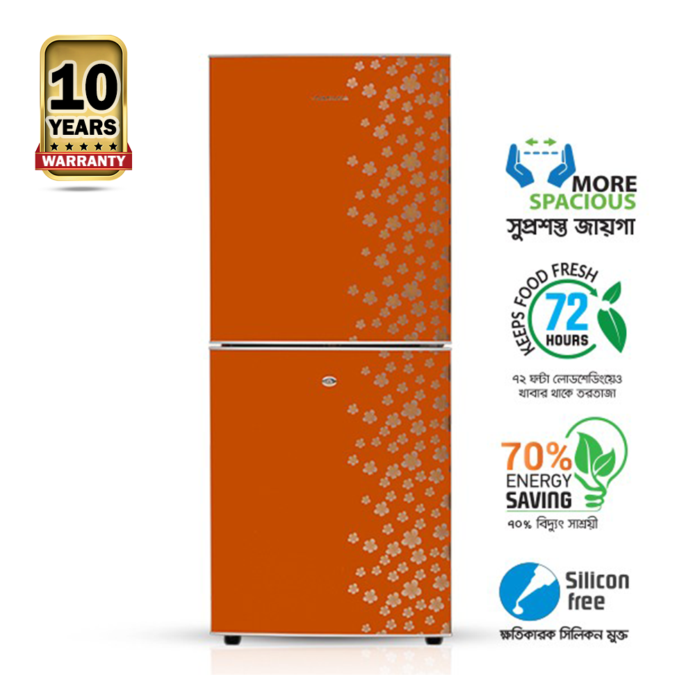 Jamuna JE-2B8JF Refrigerator - 228Liter - Glossy Shining Orange Flower