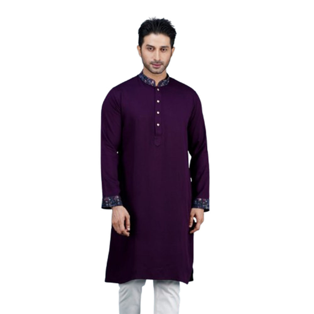 Cotton Embroidery Semi Long Panjabi For Men - Megenta - PM-13