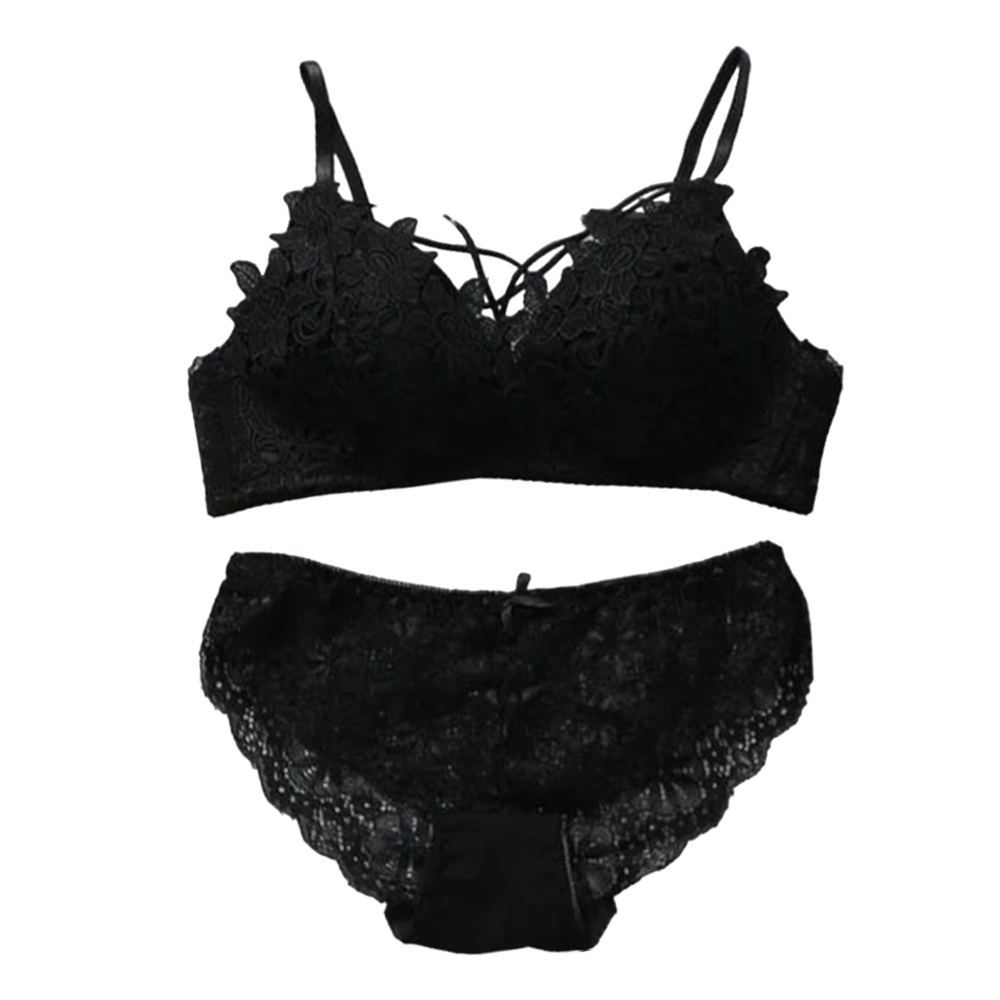 Spandex Push Up Lace Bra and Panty Set For Women - Black - BR-13