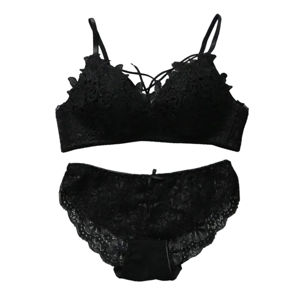 Spandex Push Up Lace Bra and Panty Set For Women - Black - BR-11
