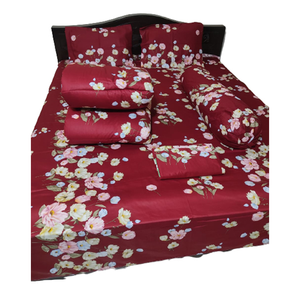 Twill Cotton King Size Five In One Comforter Set - Red - CFS-101