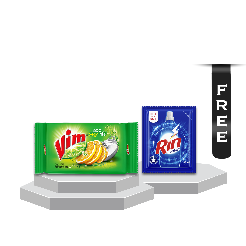 Vim Dishwashing Bar 125gm with Rin Liquid 35ml Free