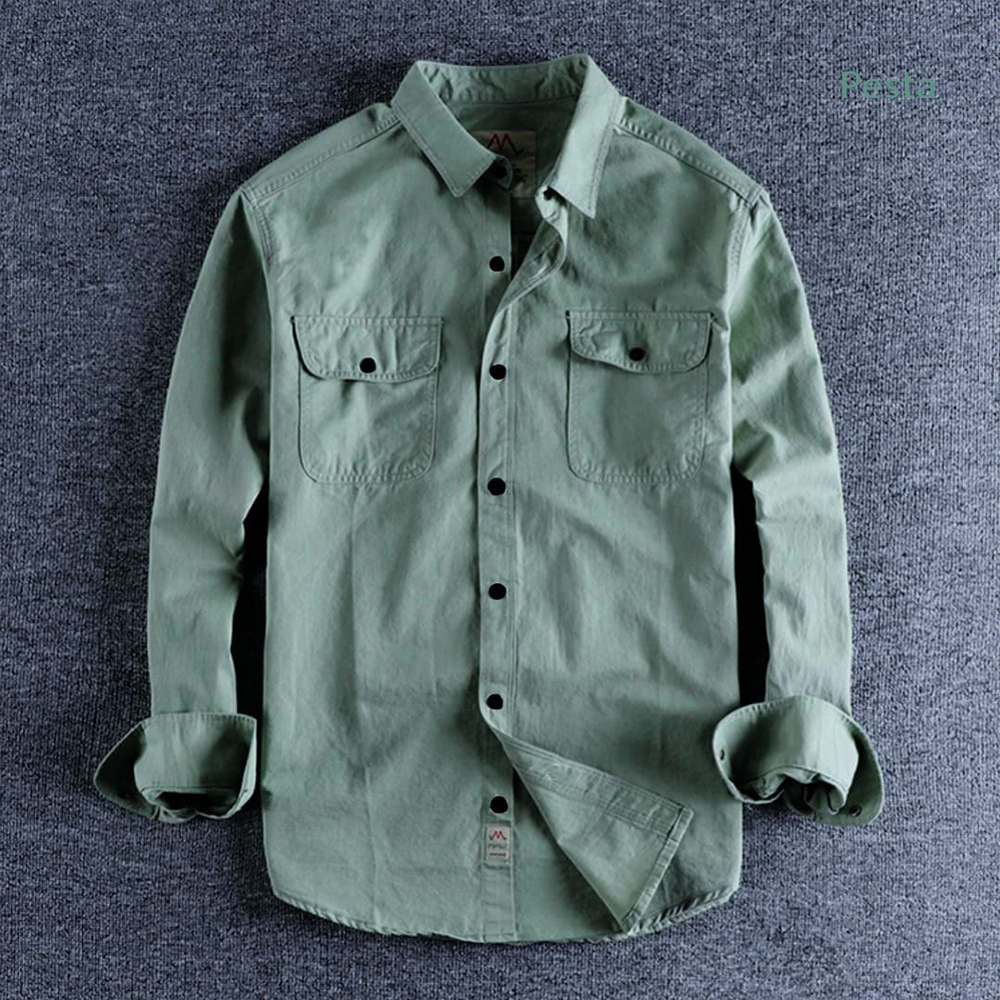 Cotton Full Sleeve Double Pocket Shirt For Men - Sea Green - Shirt-04