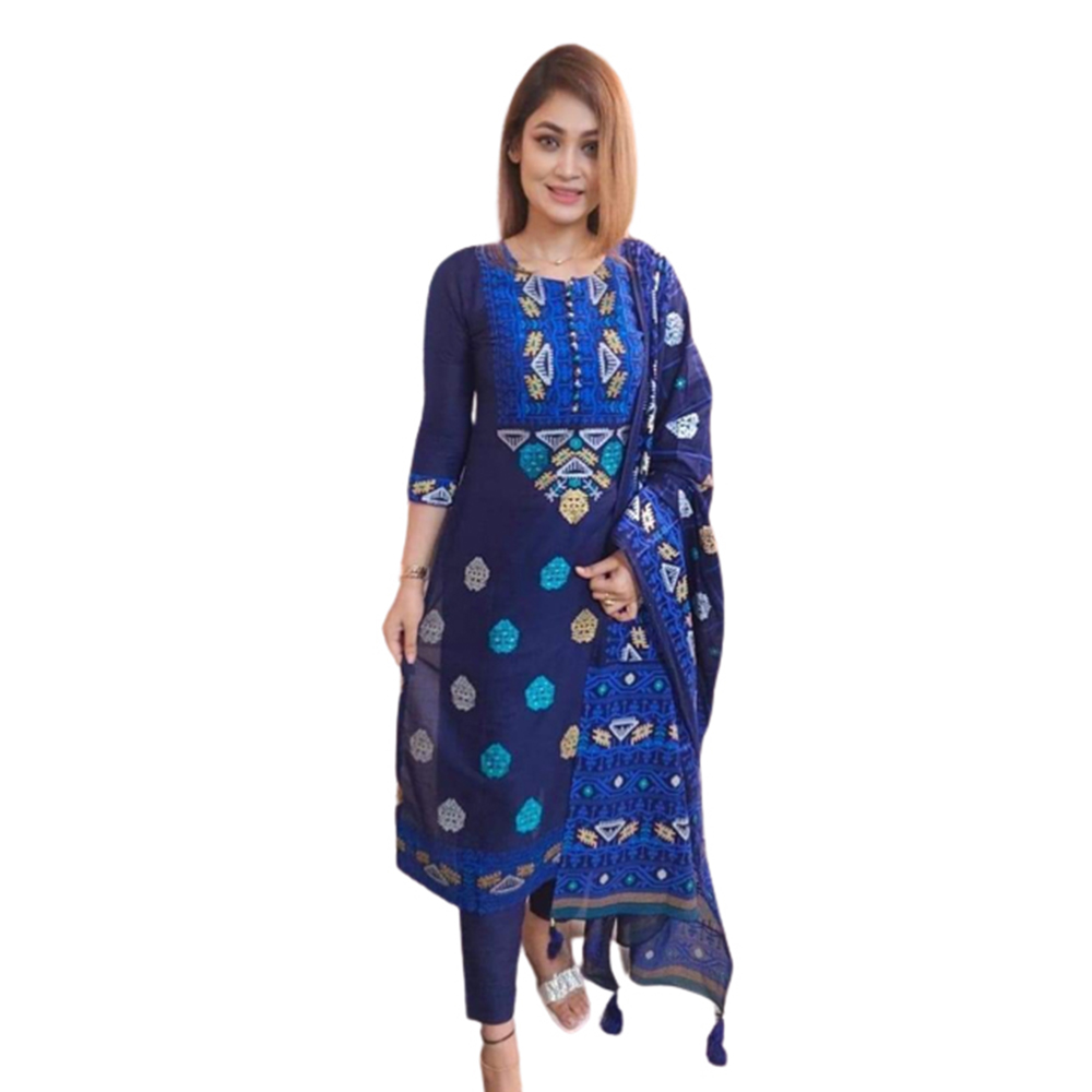 Unstitched Cotton Skin Print Salwar Kameez For Women - Multicolor - 3C-90