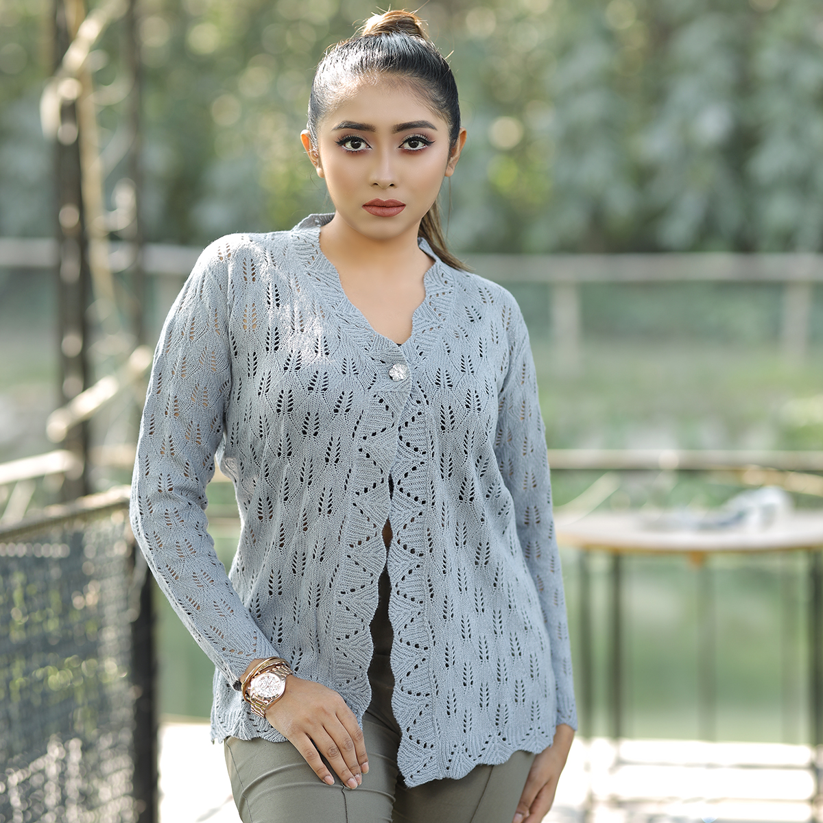 Acrylic Short Cardigan for Women - Grey